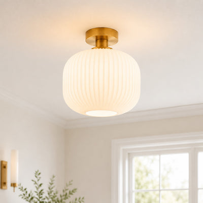 Rivoli Antique Brass Ribbed Glass Ceiling Light, dimensions diagram