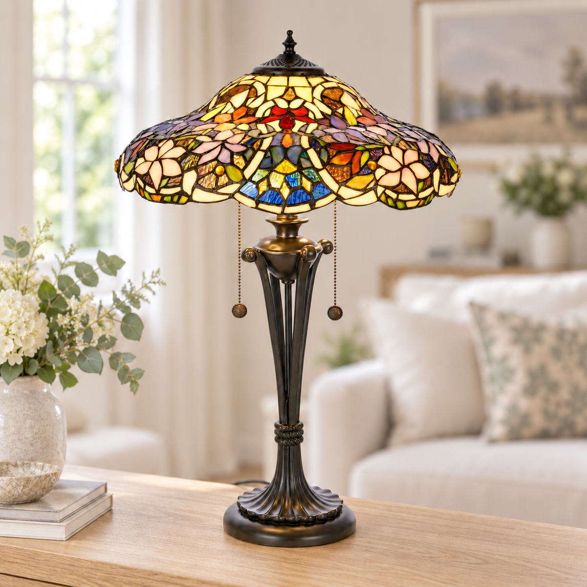 Sullivan Floral Tiffany Medium Table Lamp - hero on