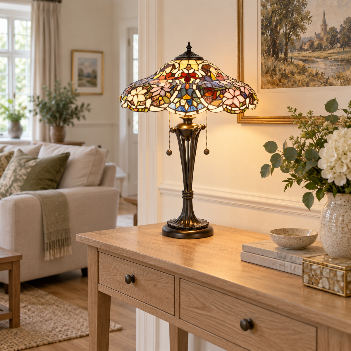 Sullivan Floral Tiffany Medium Table Lamp - room scene