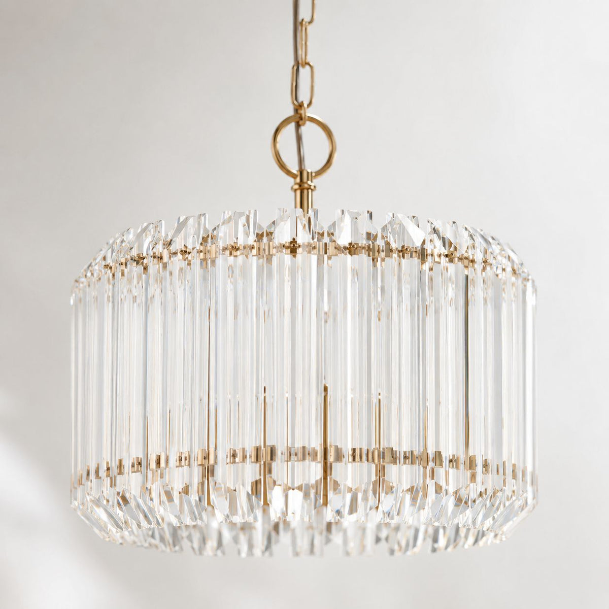 Room visualisation featuring Veyra 3-Light Gold & Glass Art Deco Pendant